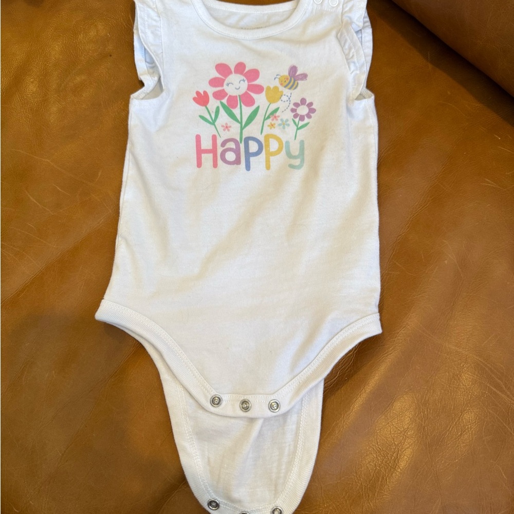 White Baby Onesie with Colorful Happy Print